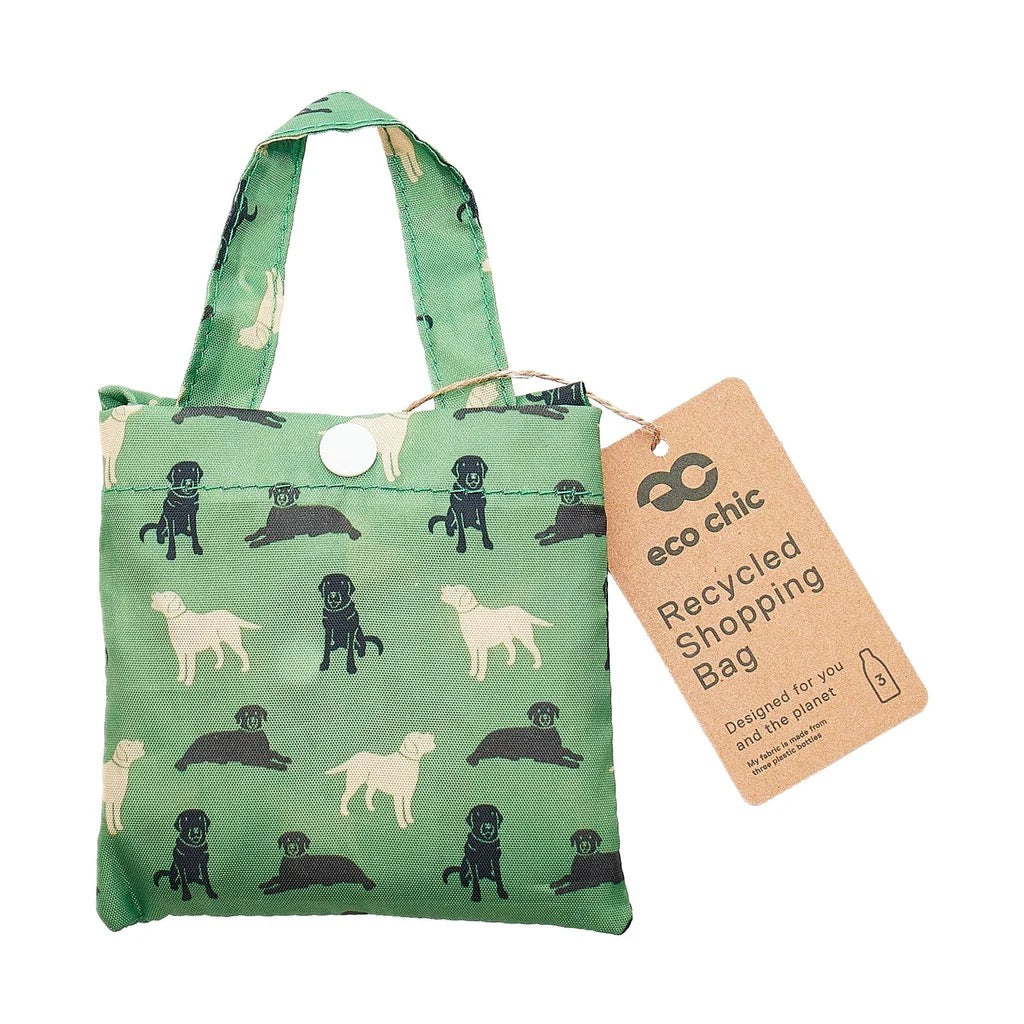 Eco Chic Foldable Recycled Shopping Bag - Labradors Dogs - Green