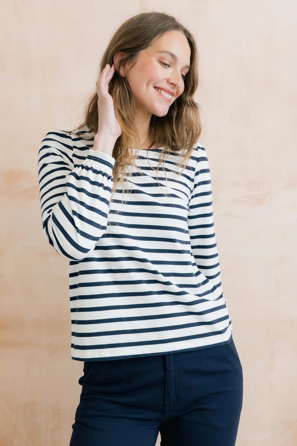 Caroline Long Sleeve Striped Jersey Top - Navy/Ecru - Lily &amp; Me