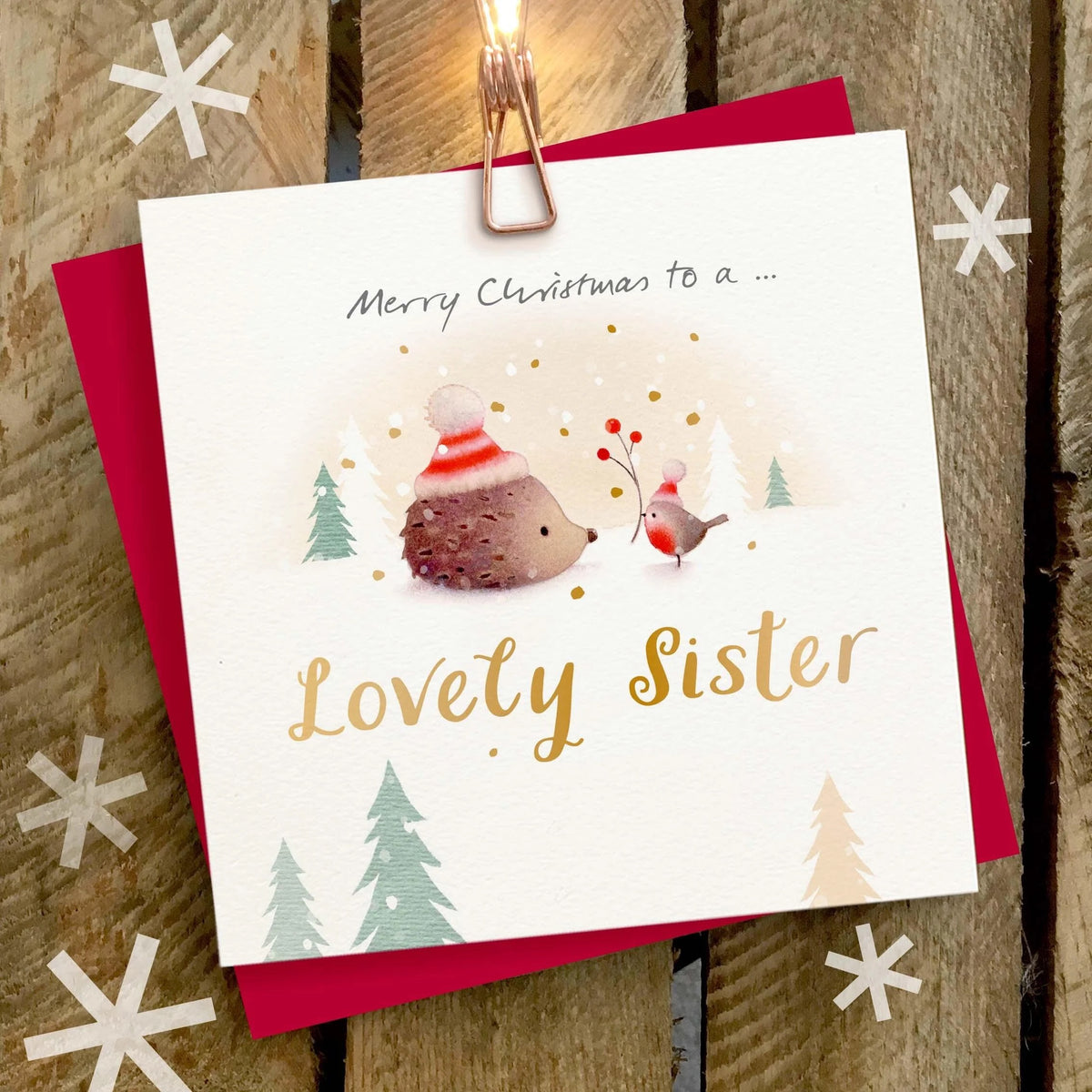 Ginger Betty - Lovely Sister Christmas (Hedgehog &amp; Robin) - Christmas Card