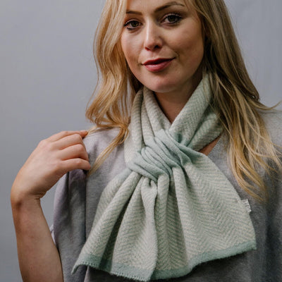 Zelly Herringbone Knitted Pull Through Scarf - Sage Green