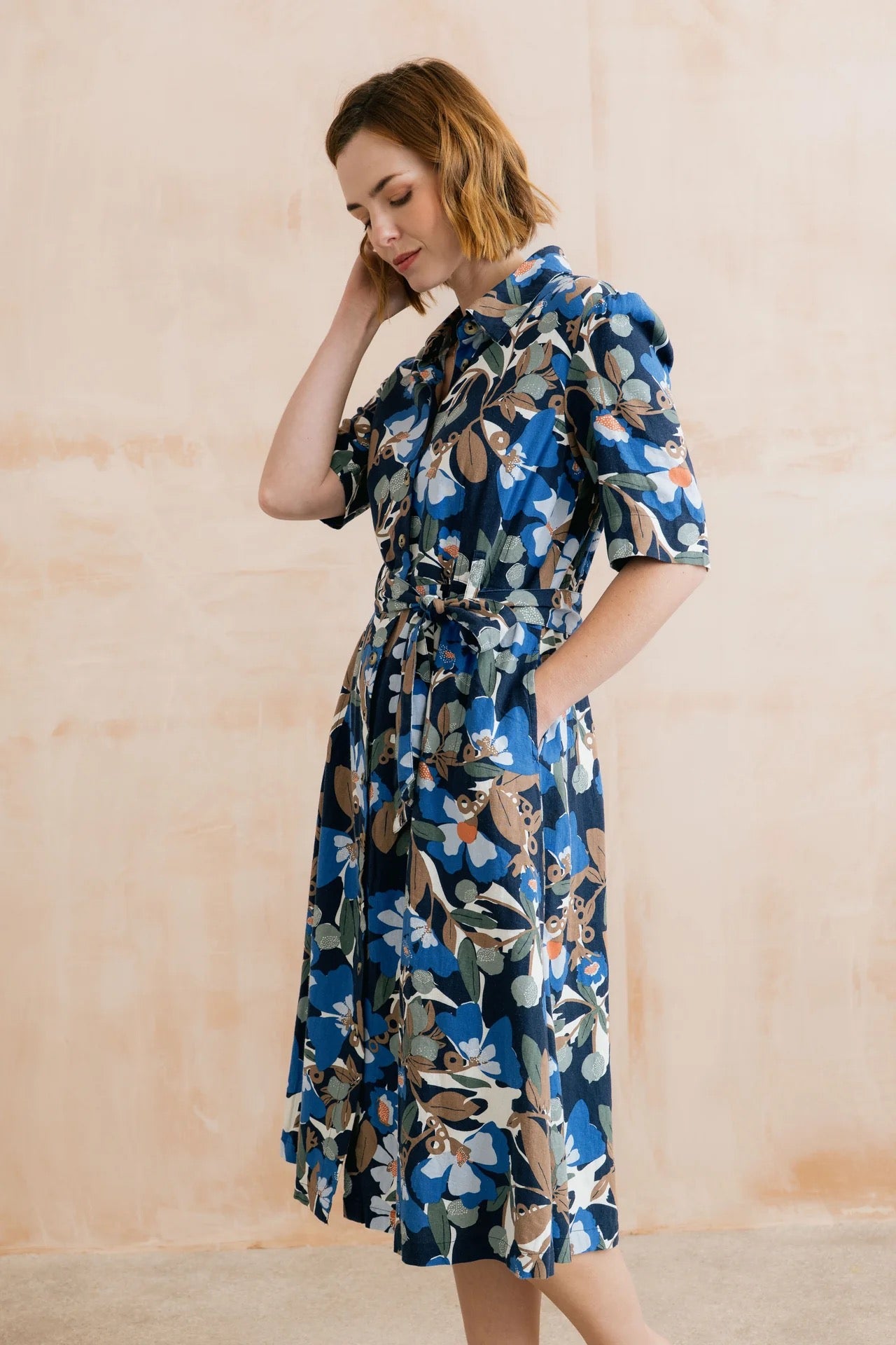 Robyn Belted Tea Dress - Ceres Print - Navy/Multi - Lily &amp; Me