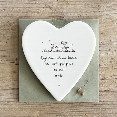 East of India Porcelain Heart Coaster - Dogs Come Into Our Home