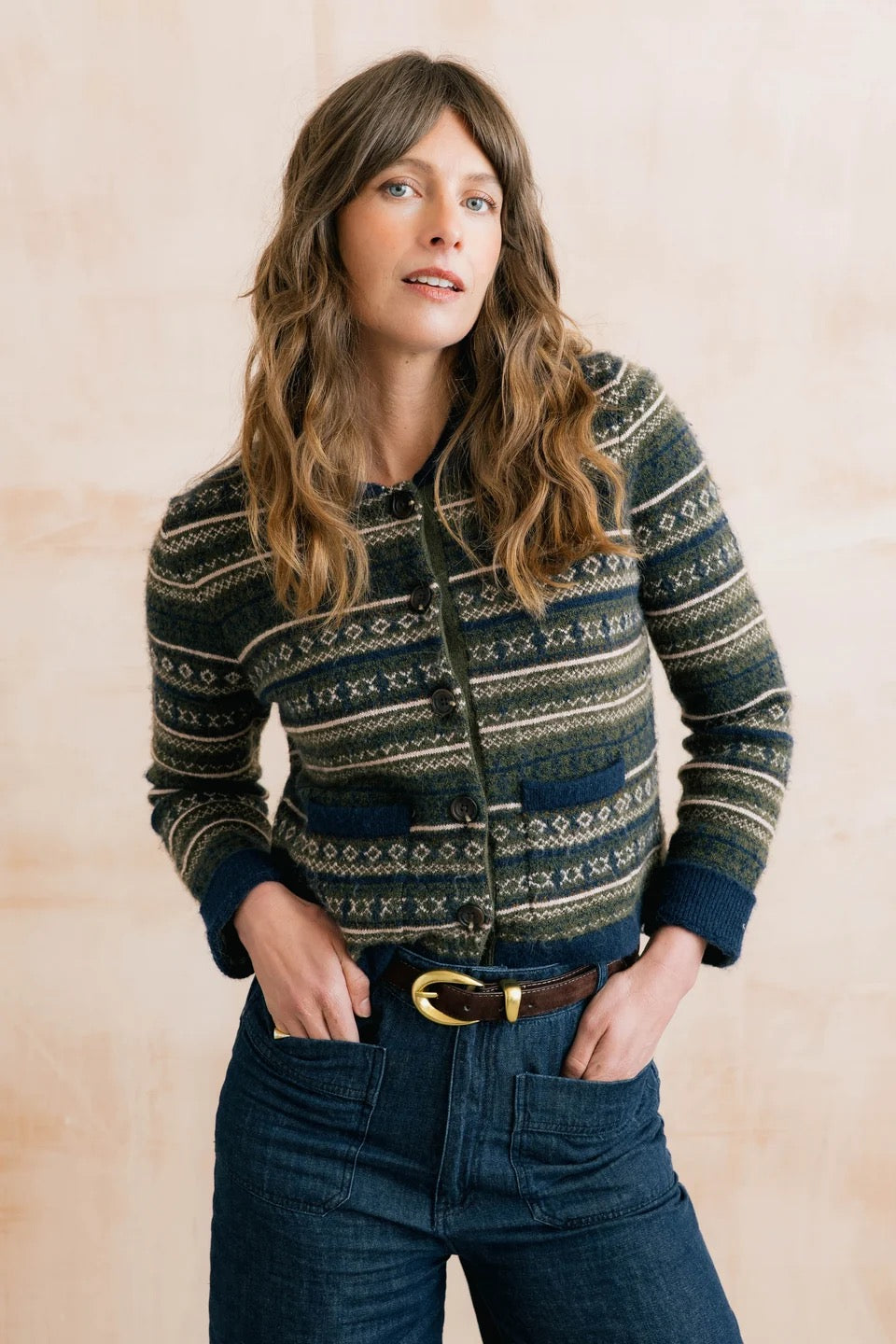 Chesnut Knitted Fair Isle Jacket - Olive Green - Lily &amp; Me