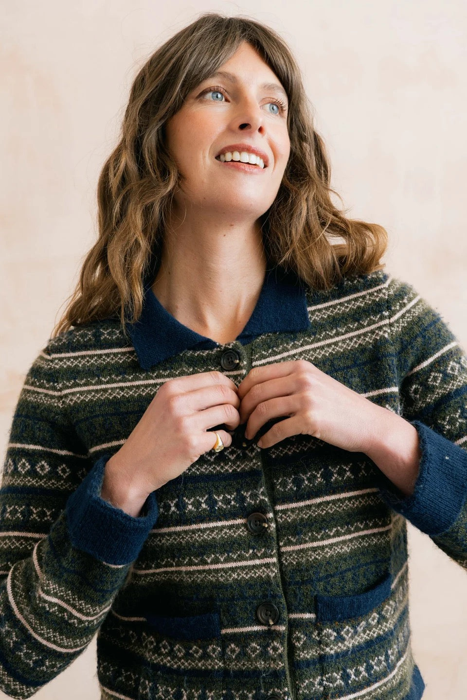 Chesnut Knitted Fair Isle Jacket - Olive Green - Lily &amp; Me