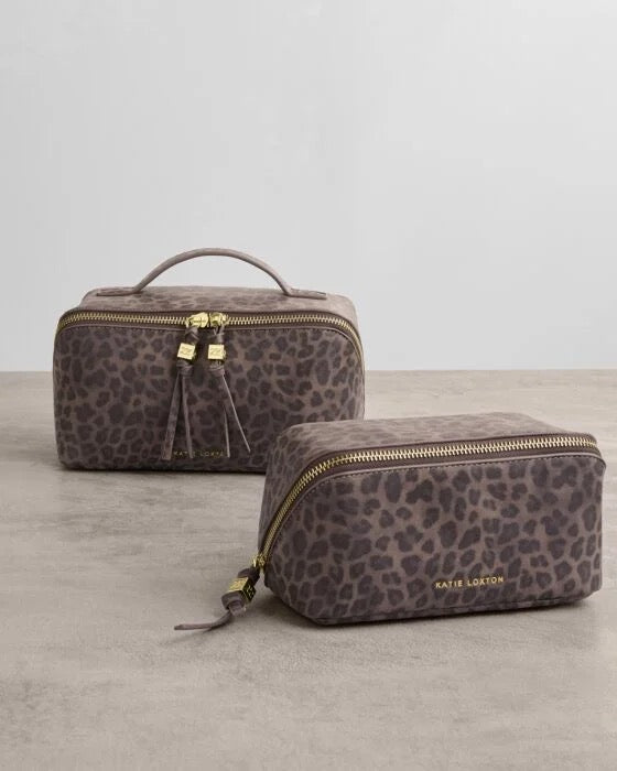 Katie Loxton SMALL Fold Out Make Up Bag with Mirror - Leopard Print