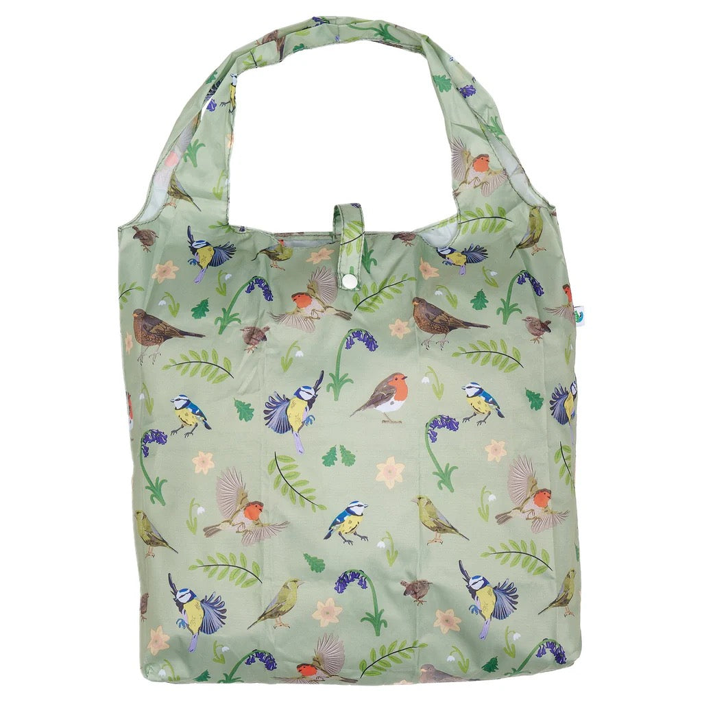 Eco Chic Foldable Recycled Shopping Bag - RSPB Bird - Green