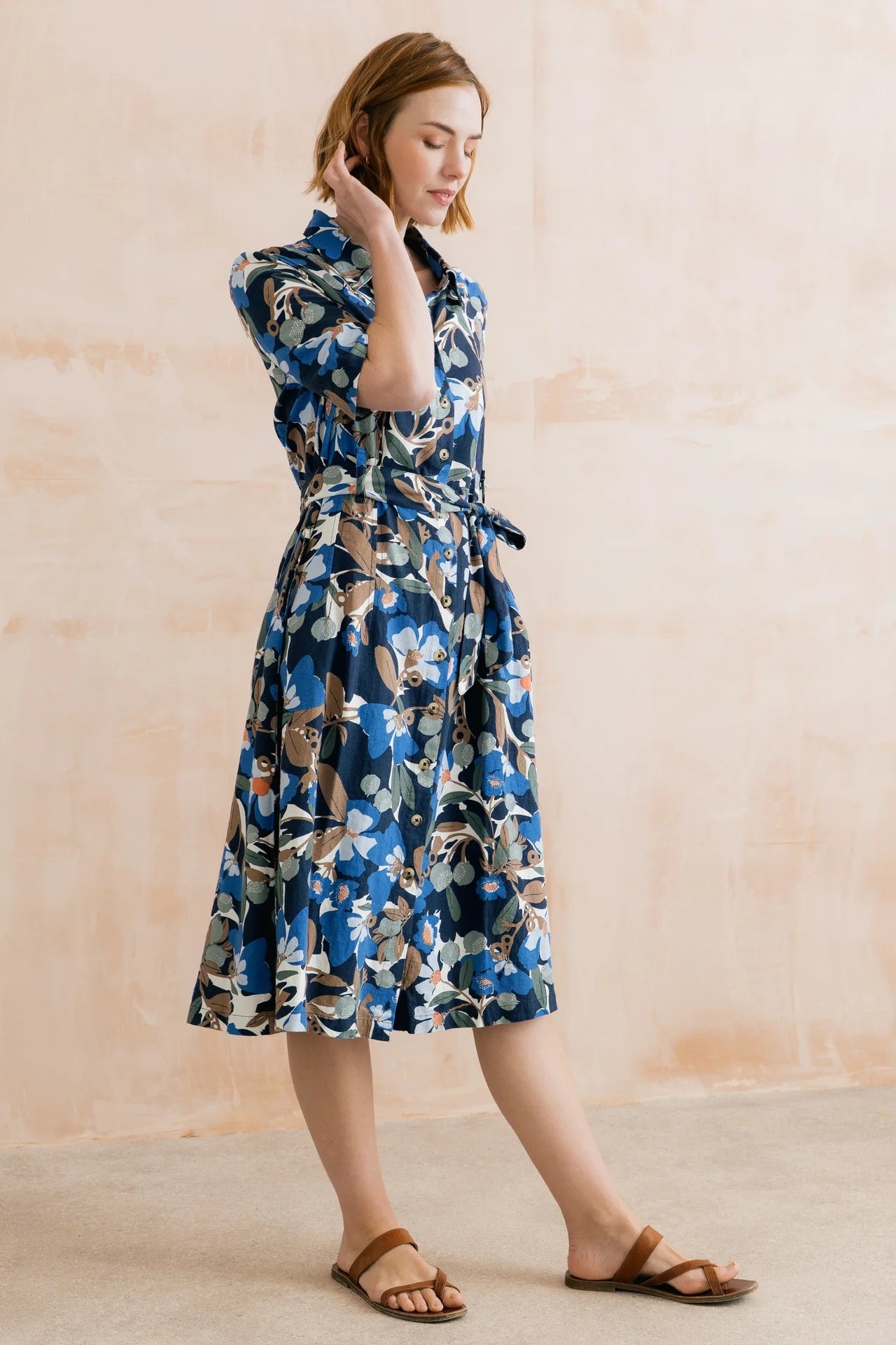 Robyn Belted Tea Dress - Ceres Print - Navy/Multi - Lily &amp; Me