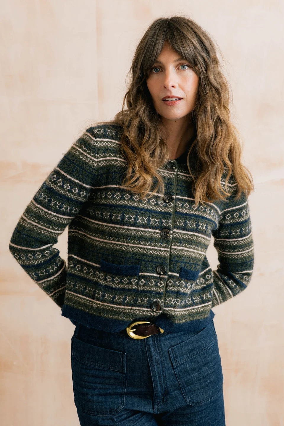 Chesnut Knitted Fair Isle Jacket - Olive Green - Lily &amp; Me