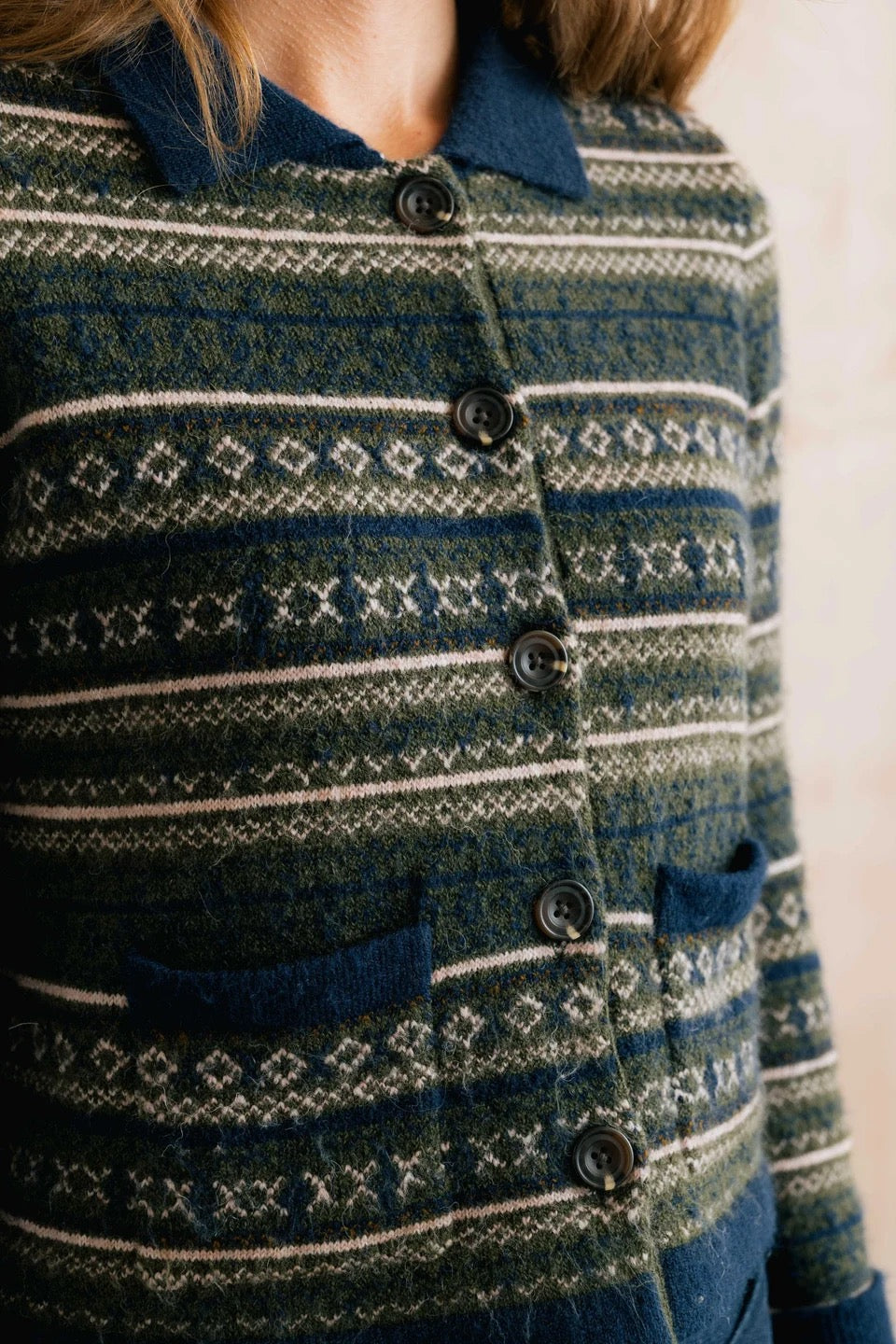 Chesnut Knitted Fair Isle Jacket - Olive Green - Lily &amp; Me