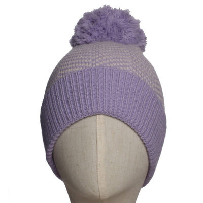 Zelly Herringbone Knitted Pom Pom Bobble Hat - Lilac