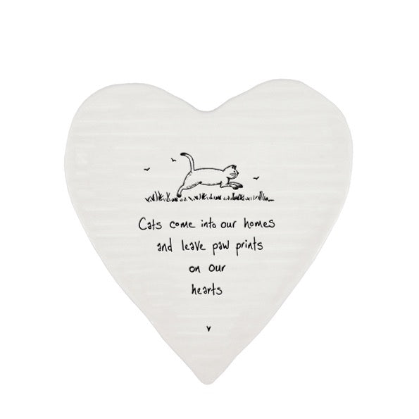 East of India Porcelain Heart Coaster - Cats Come Into Our Home