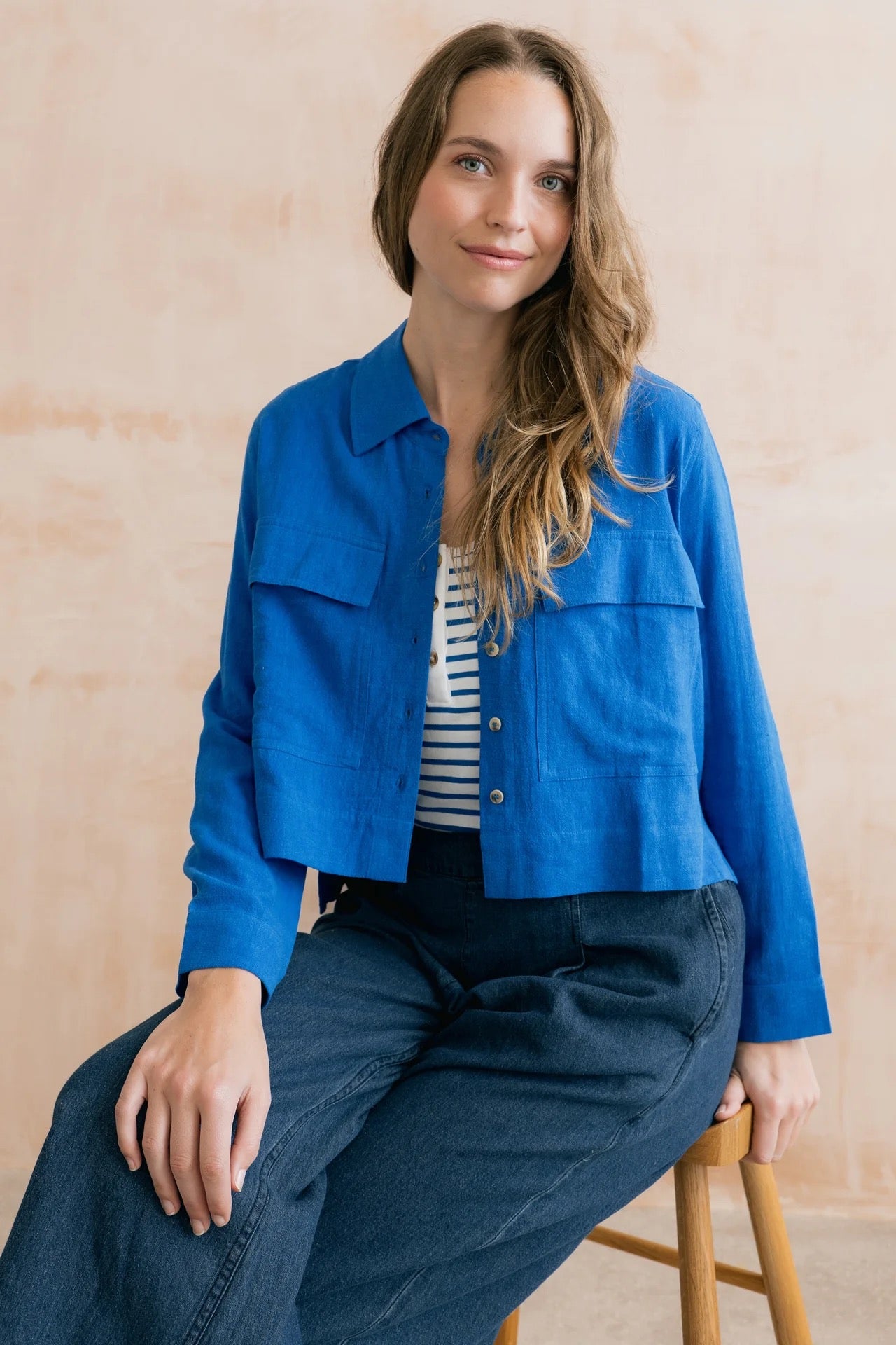 Grasslands Plain Linen Blend Jacket - Cobalt Blue - Lily &amp; Me