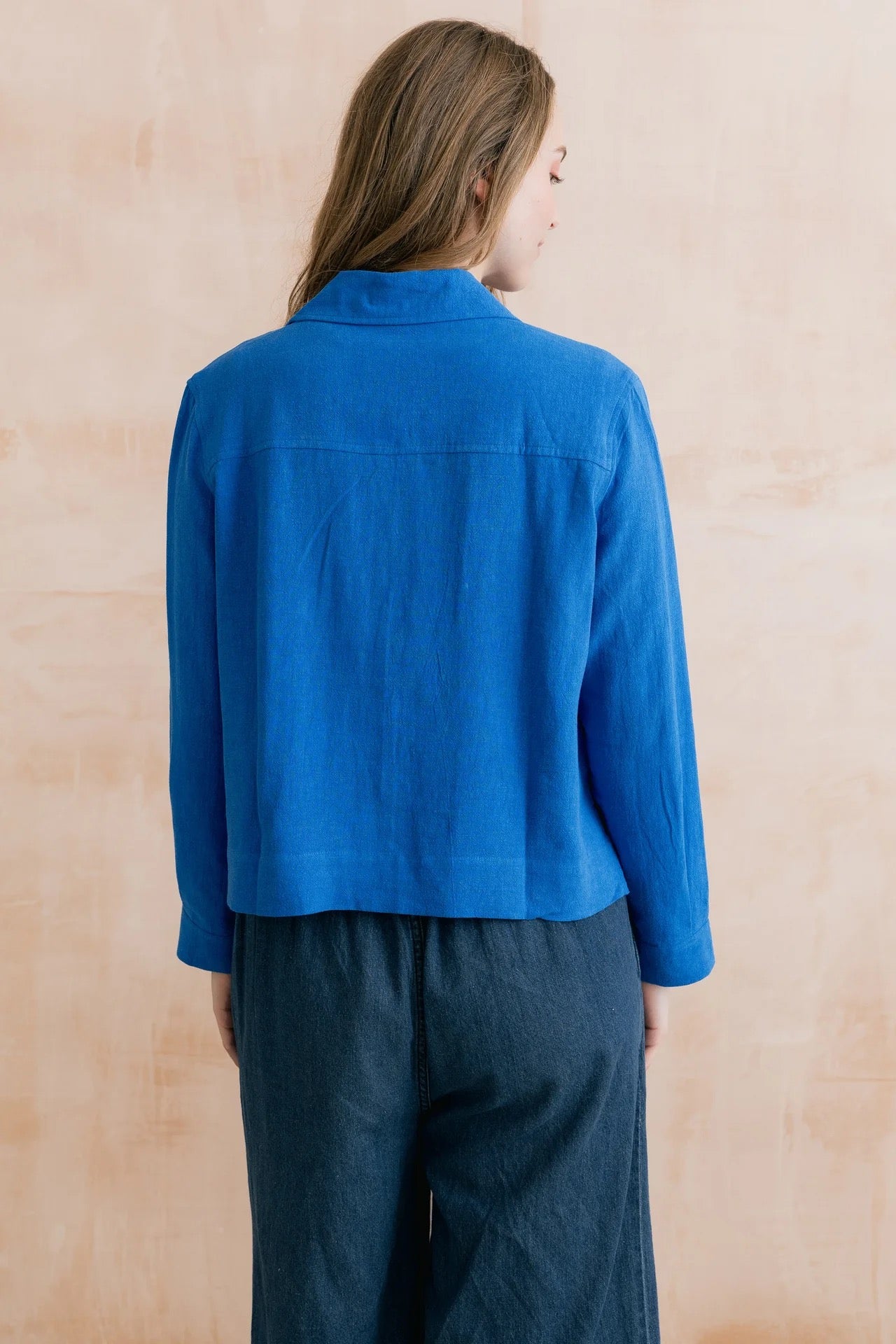 Grasslands Plain Linen Blend Jacket - Cobalt Blue - Lily &amp; Me