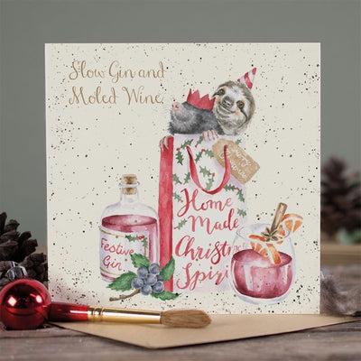 'Slow Gin & Moles Wine' Sloth & Mole Christmas Card - Wrendale Designs