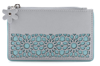 Mala Leather Zaina Cut Out Floral Coin & Card Holder Wallet (4285 94)- Grey