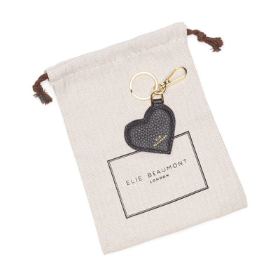 Elie Beaumont Designer Leather Heart Keyring - Black