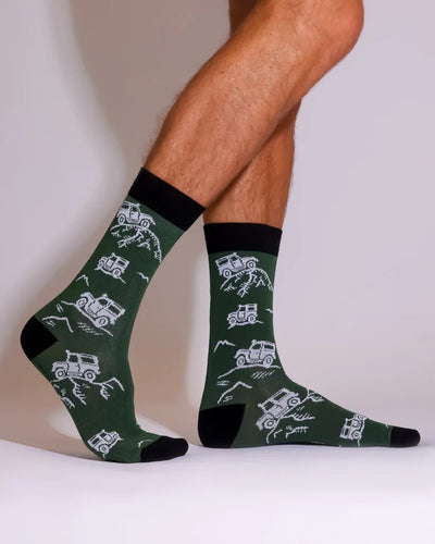 Eco Chic MENS Bamboo Socks - Landrovers - Green