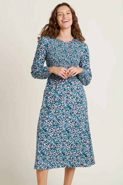 Brakeburn Brushed Leopard Midi Dress - Blue