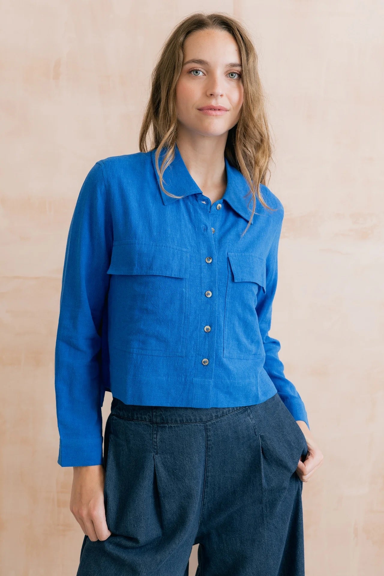 Grasslands Plain Linen Blend Jacket - Cobalt Blue - Lily &amp; Me