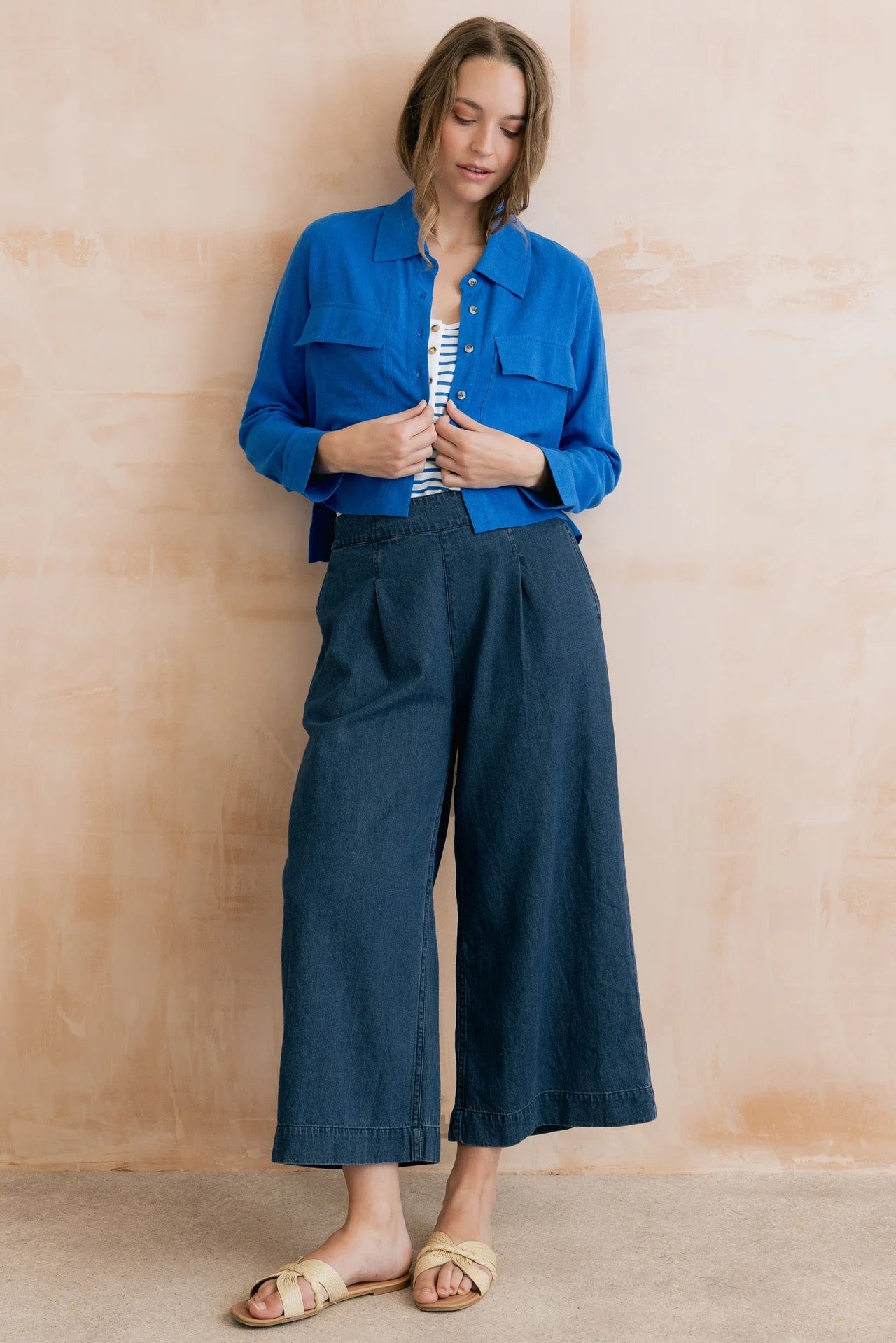 Grasslands Plain Linen Blend Jacket - Cobalt Blue - Lily &amp; Me