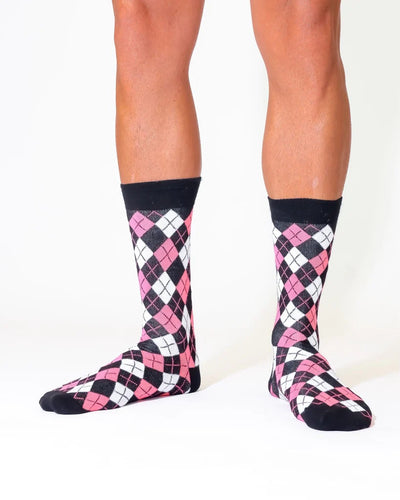 Eco Chic MENS Bamboo Socks Argyle Print - Black/Pink