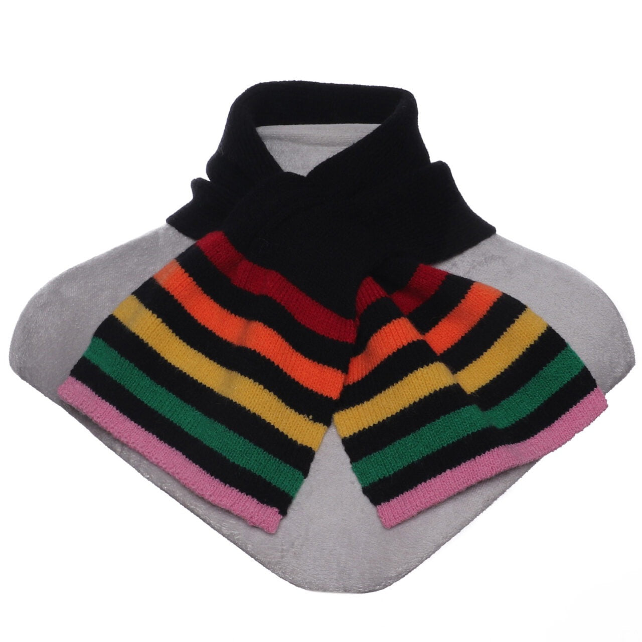 Zelly Rainbow Stripe Knitted Pull Through Scarf - Black/Multi
