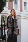 Park Lane Leopard Print & Contrast Panel Detail Tassel Scarf - Ebony