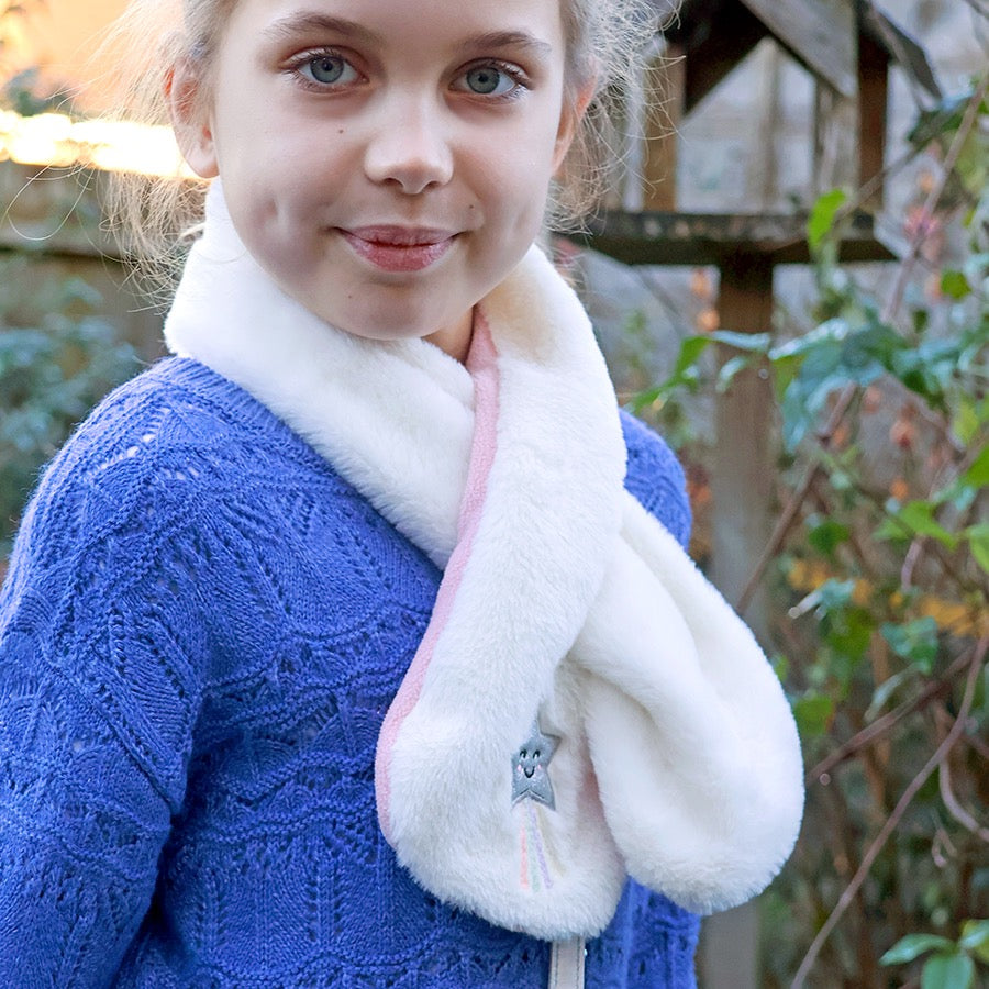 POM Cherie - Stella Star - Cosy Pull Through Faux Fur Scarf - Ivory