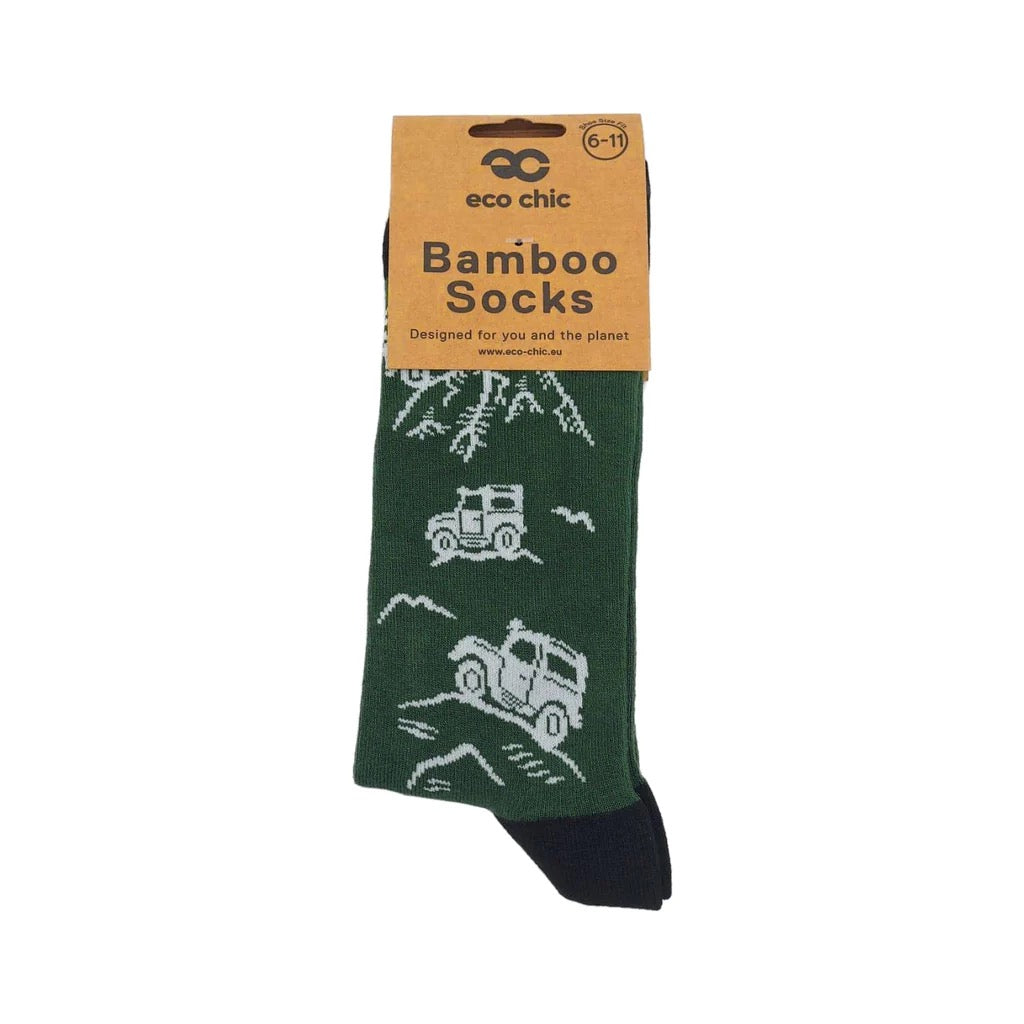 Eco Chic MENS Bamboo Socks - Landrovers - Green