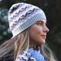 POM - Retro Geo Pattern Wool Cosy Beanie Hat - Grey/Multi