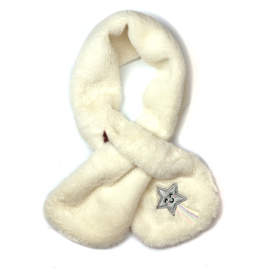 POM Cherie - Stella Star - Cosy Pull Through Faux Fur Scarf - Ivory