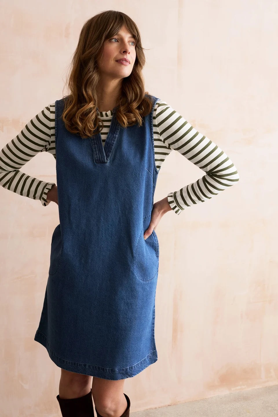 Belle Plain Denim Pinafore Short Dress  - Blue Denim - Lily &amp; Me