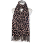 Park Lane Leopard Print with Contrast Panel Detail Tassel Cosy Scarf - Cocoa