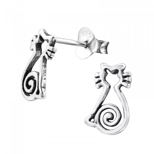 Hollie Tree - Open Cat Stud Earrings - Sterling Silver Bottled Jewellery