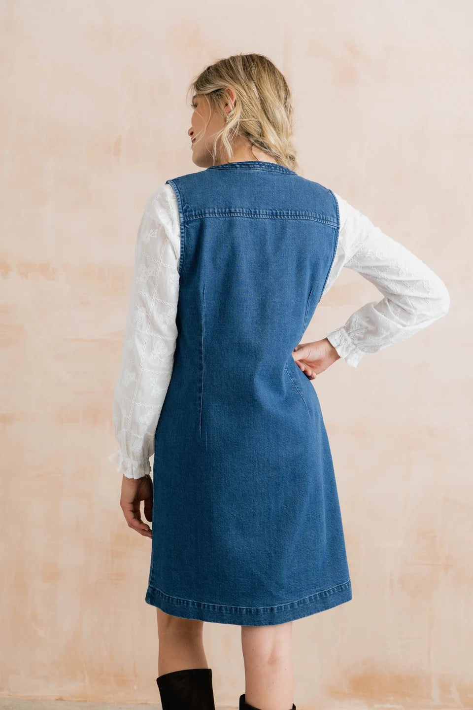 Belle Plain Denim Pinafore Short Dress  - Blue Denim - Lily &amp; Me