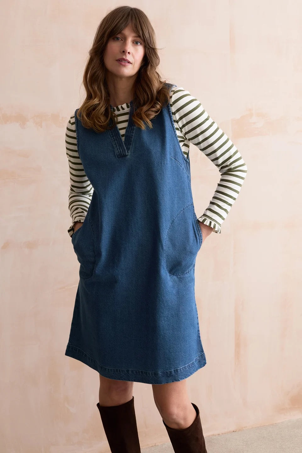 Belle Plain Denim Pinafore Short Dress  - Blue Denim - Lily &amp; Me