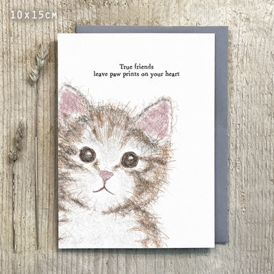 East of India Blank Card - Cat - True Friends Leave Paw Prints