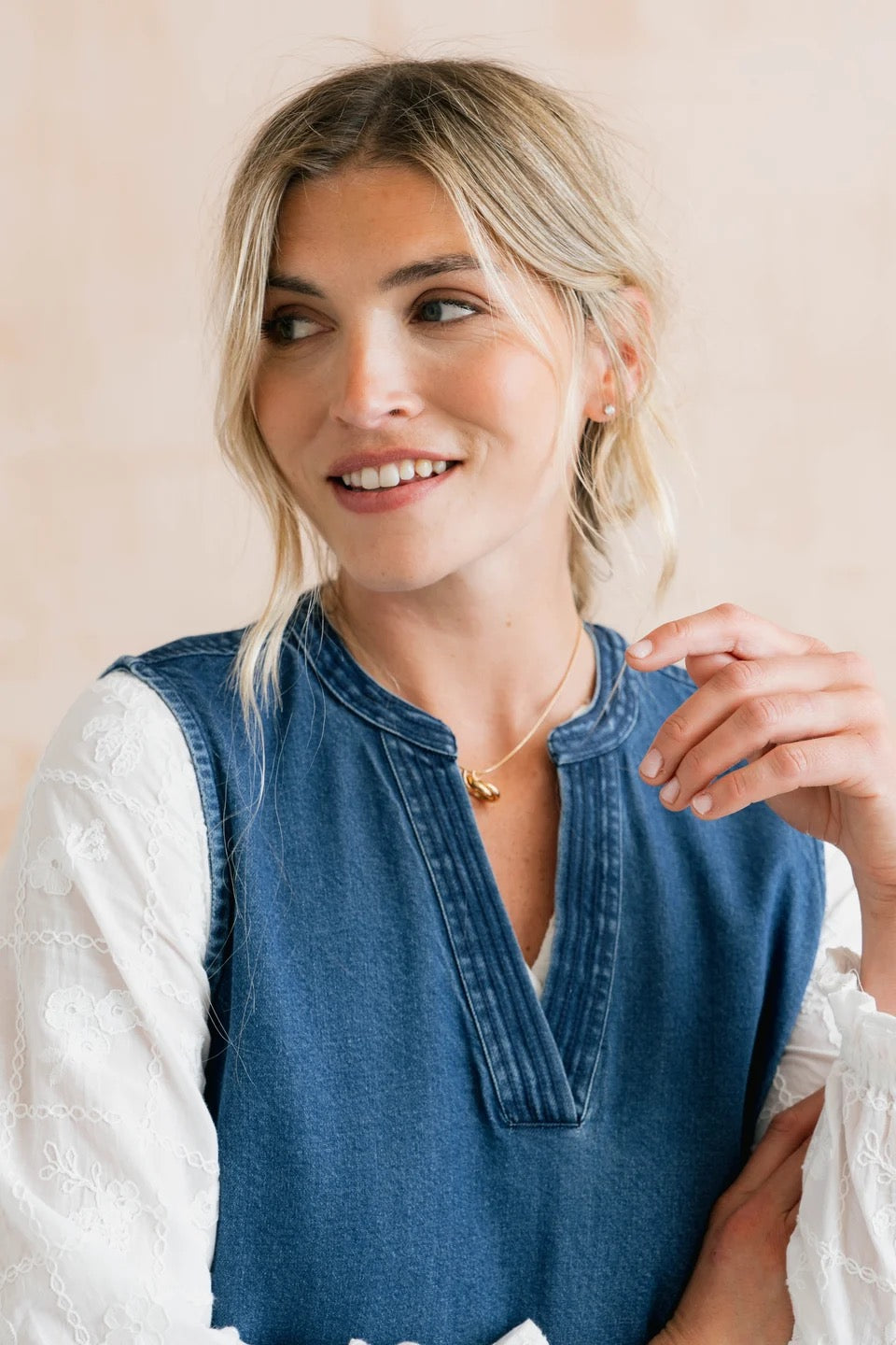 Belle Plain Denim Pinafore Short Dress  - Blue Denim - Lily &amp; Me