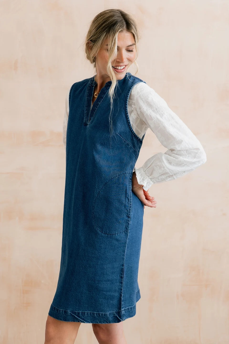 Belle Plain Denim Pinafore Short Dress  - Blue Denim - Lily &amp; Me