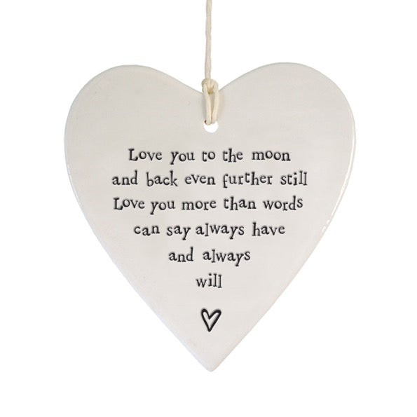 East of India Porcelain Hanging Heart - Love You to The Moon