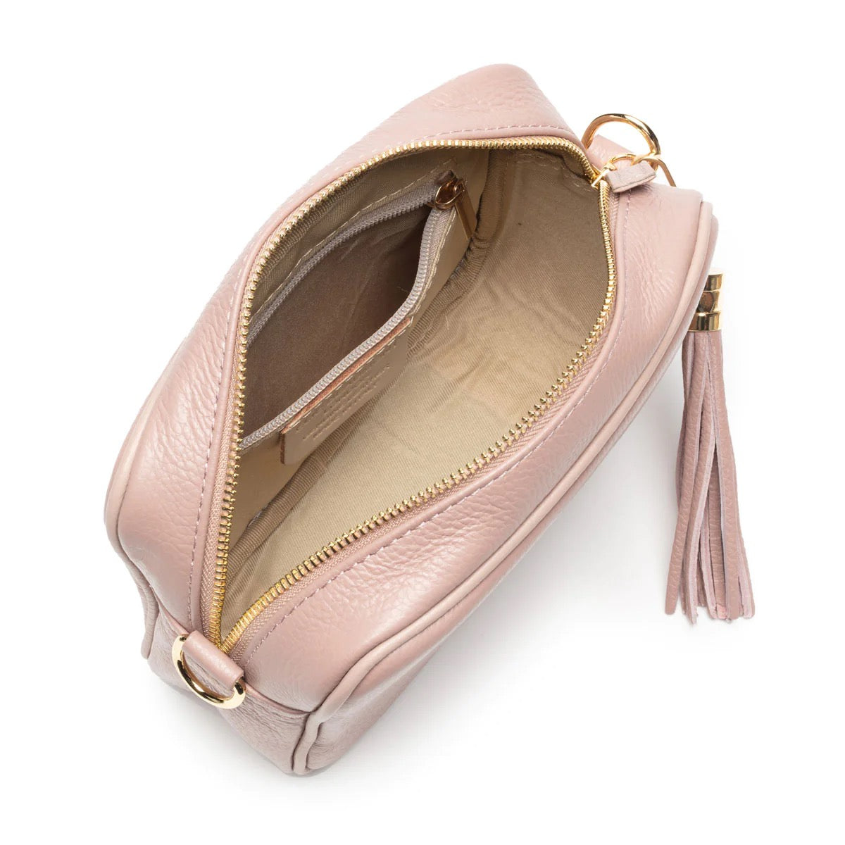 Elie Beaumont Designer Leather Crossbody Bag - Blush Pink (GOLD Fittings)