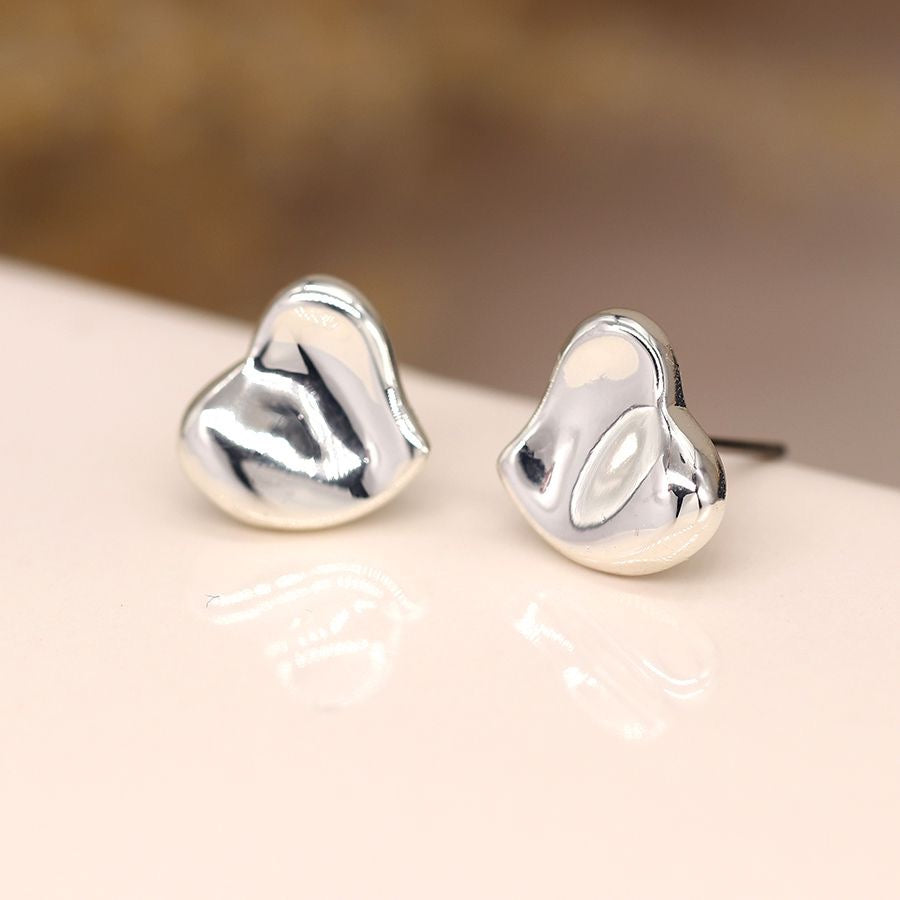 POM Silver Plated Wavy Surface Heart Stud Earrings