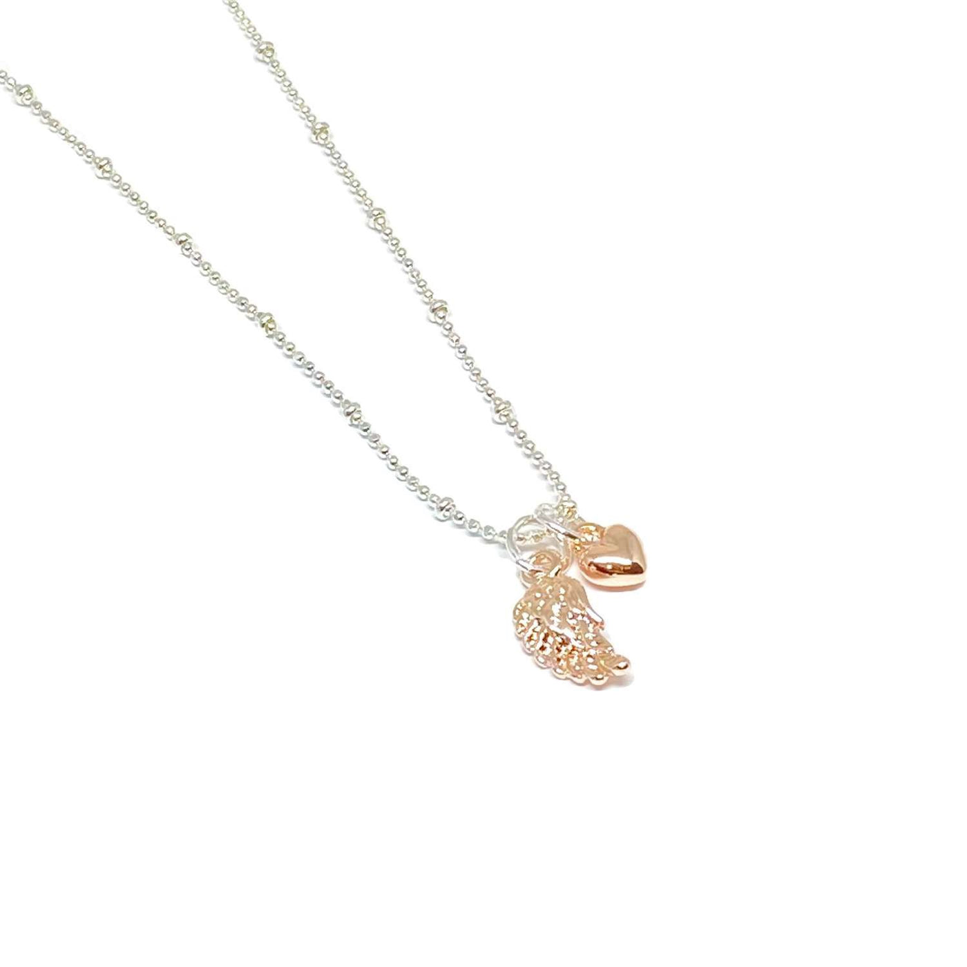 Sophia Angel Wing & Heart Necklace - Rose Gold- Clementine Jewellery