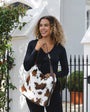 Park Lane -  Faux Fur & Faux Leather -  Large Slouch Shoulder Bag - Brown Cow Print/Chocolate