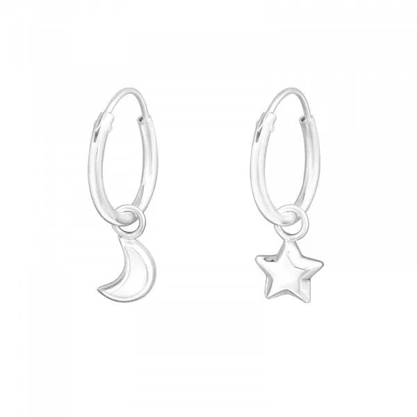 Hollie Tree - Star & Moon Mini Hoop Earrings - Sterling Silver Bottled Jewellery