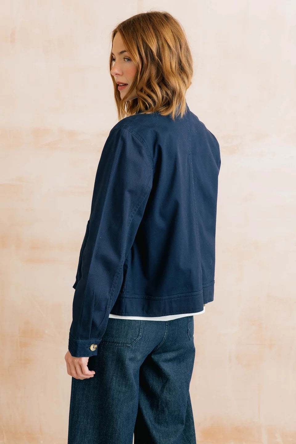 Maya High Neck Stretch Twill Jacket - Navy Blue - Lily &amp; Me