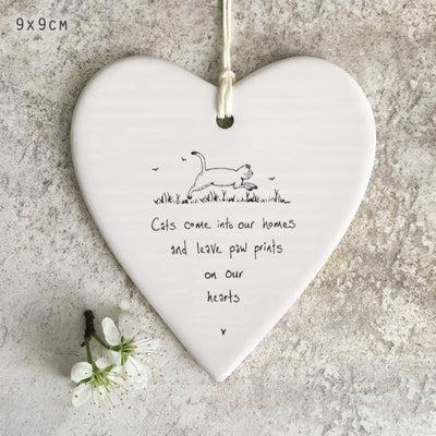 East of India Porcelain Hanging Heart -Cats Come into Our Homes