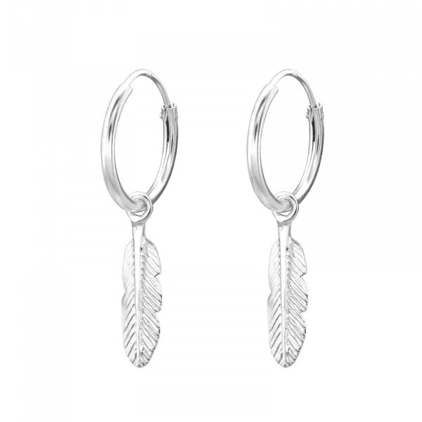 Hollie Tree - Feather Mini Hoop Earrings - Sterling Silver Bottled Jewellery