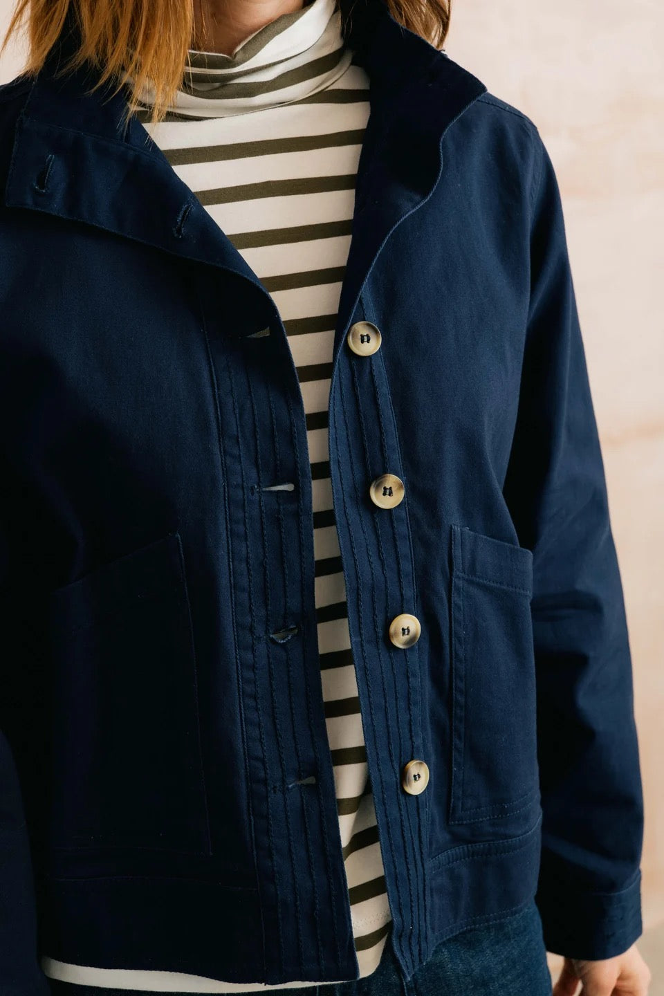 Maya High Neck Stretch Twill Jacket - Navy Blue - Lily &amp; Me