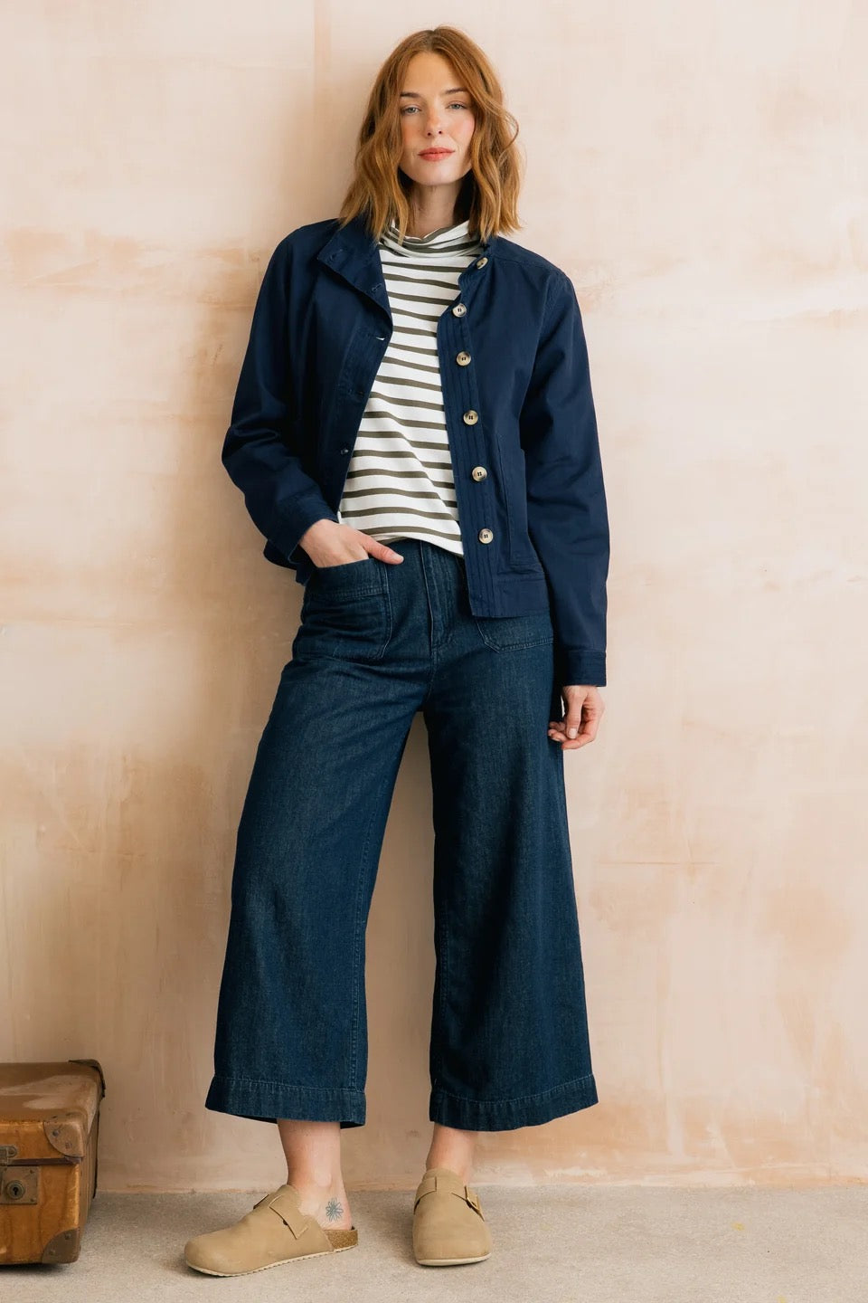 Maya High Neck Stretch Twill Jacket - Navy Blue - Lily &amp; Me